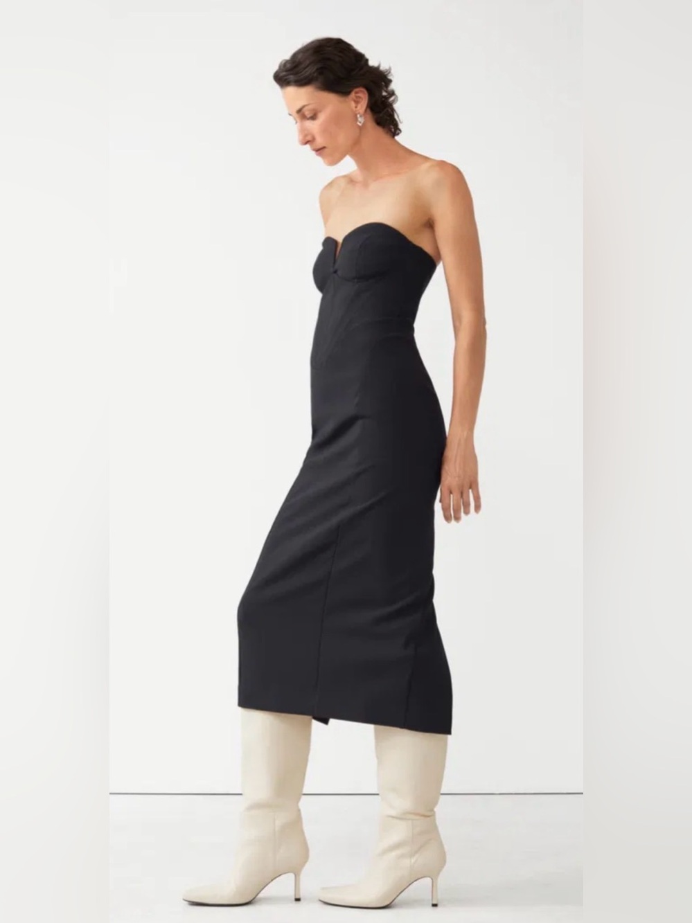 NWOT & Other Stories Black Fitted Corset Sweetheart Midi Dress